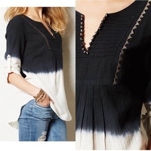 Anthropologie Floreat Embellished Dyed Peasant Top